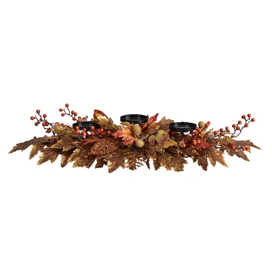 36&#x22; Maple Leaves &#x26; Berries Fall Harvest Candelabrum Arrangement